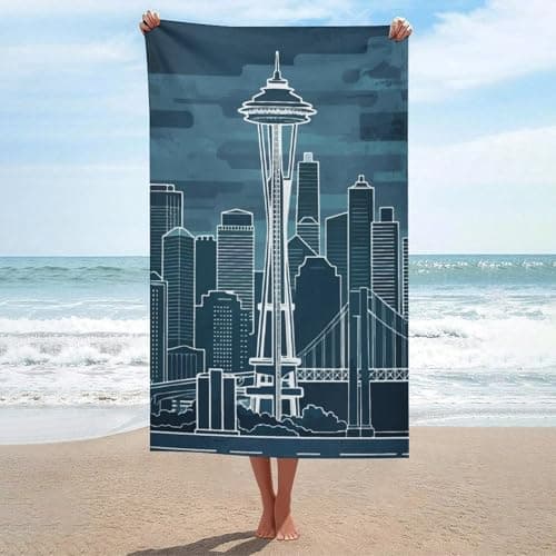 Image of sinyumoney Seattle Skyline Beach Towels Quick Dry, Super Absorbent Swimming Towels Bath for Adult for Travel, Swim & Sunbathing 130 X 80 Cm