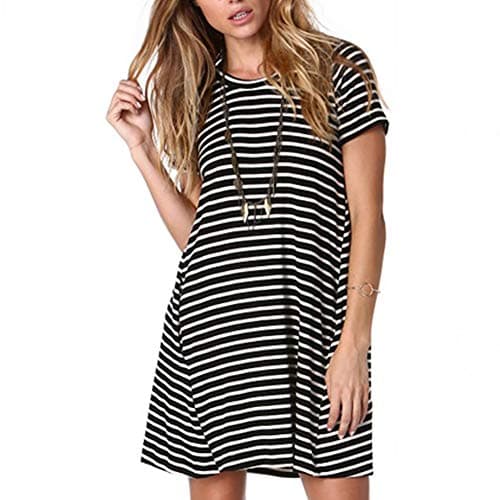 Image of Ancapelion Women's Casual Striped T Shirt Dresses Short Sleeve Loose Mini Tunic Dress for Women