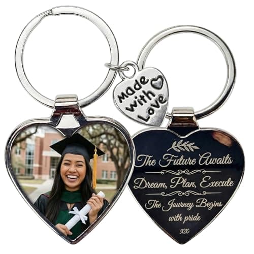 Image of Eliphs Personalised Photo Keyring,Personalized Custom Keychain,Engraved Keyring Gift for Him,Customised keychain,Photo keyrings,Birthday,heart keyring Round Heart (Heart Metalic Printed)