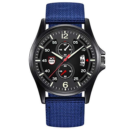 Image of Quartz Analog Date Quartz Men's Waterproof Wrist Nylon Watches Men's Watch Digital Analog Watch (Blue, One Size)