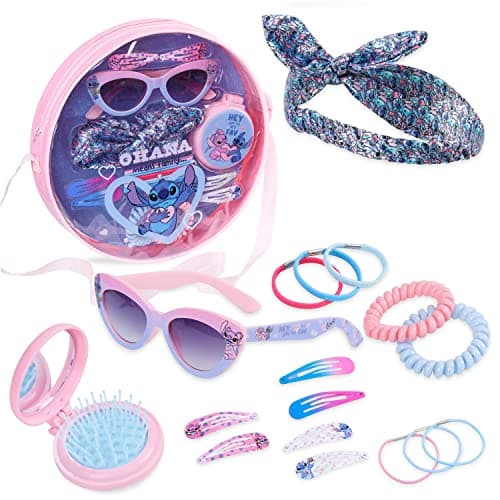 Image of Disney Stitch Handbag for Kids Cute Shoulder Bag with UV400 Sunglasses Hair Clip Hairbands Hair Accessories for Girls Pretend Play Dress Up Stitch Gifts (Pink/Blue Stitch)