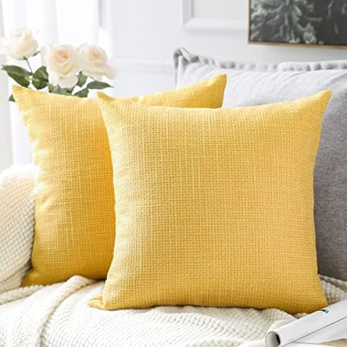 Image of Artscope Yellow Cushion Cover Set of 2 Linen Decorative Square Pillowcase Pillow Cover 50x50cm for Home Decor Sofa Bedroom Car 20x20 Inch