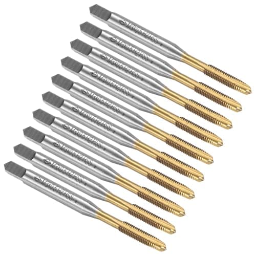 Image of sourcing map Spiral Point Plug Threading Tap M3 x 0.5 Thread, Ground Threads H2, High Speed Steel 6542, Titanium Coated, Metric Screw Taps Tapping Bit for Thread Repair, 10pcs