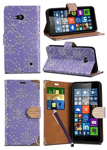 Image of Unbranded Compatible with HTC Desire 320 - Sparkle Glitter Crystal Diamond Encrusted Closure Tab Wallet Flip Case Cover with Integrated Stand with Capacitive STYLUS in PURPLE