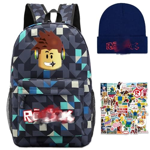 Image of Heartsking Robl School Bag, Cool School Backpack, Lightweight School Bag Boys Girls, Kids Backpack Set with Hat, Stickersfor Days Out Rucksack Casual Travel Vacation Bag