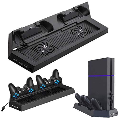 Image of EEEKit Cooling Fan for PS4, PS4 Stand Cooler with Dual Controllers Charging Dock and 2 Fans Cooling Station with USB HUB