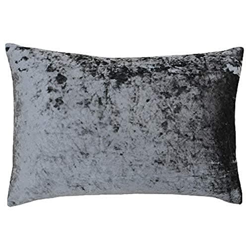 Image of Riva Home Paoletti - Verona Feather Filled Cushion Rectangular - Pewter Grey - Velvet Feel - Crushed Velvet Look - Hidden Zip Design - 100% Polyester Case - 40 x 60cm (16" x 24" inches)