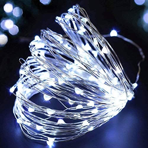 Image of SHATCHI 20 LED/2m Fairy String Lights Silver Wire Battery Operated Cool White LEDs Twinkle Waterproof Lights for Bedroom, Christmas, Party, Wedding Outdoor Indoor Decoration