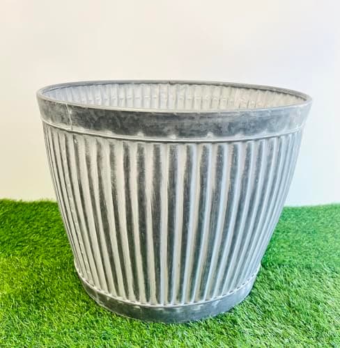 Image of My Square Mile Large Galvanised Metal Garden Planters Outdoor Plant Pot Vintage Ribbed Barrel Tub Decoration (Medium 31cm x 27cm)