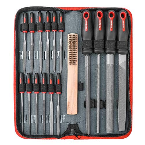 Image of Hi-Spec 17 Pc Metal File Set – Hand & Needle Files, Large & Fine Micro Steel, Flat, Half, Round & Triangle for Crafts, Metal & Wood Work, All in a Large Zipper Storage Case