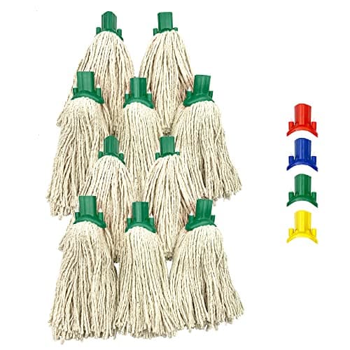 Image of Mop Heads Replacement, Colour Coded Self Threading Socket Cotton Mop Head No.12 PY (Green, Pack of 10)