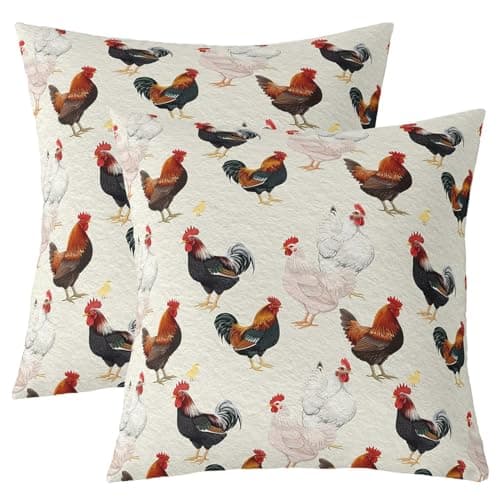 Image of Homemissing Hen Rooster Square Cushion Covers Set of 2 Farm Rooster Pillow Covers for Boys Girls Colorful Country Chicken Roosters Throw Pillow Covers Farmhouse Cushion Covers 60x60cm