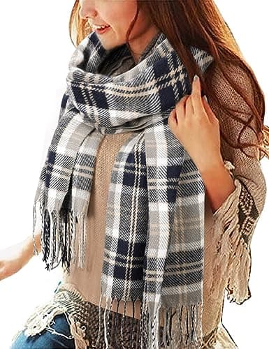 Image of heekpek Winter Long Soft Warm Tartan Check Scarves Wraps for women Wool Spinning Tassel Shawl Long Stole， Plaid， One Size