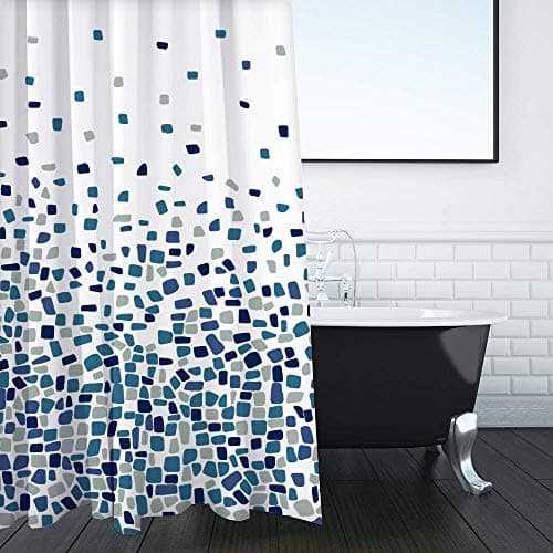 Image of ANSIO Shower Curtain for Bathroom - Mould and Mildew Resistant - Mosaic Blue, 180 x 180 cm (71 x 71 Inch) | Water Repellent Fabric | 100% Polyester