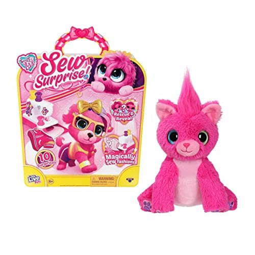 Image of Little Live Pets Scruff-a-Luvs Sew Surprise. Rescue, Reveal and Groom A Mystery Puppy Or Kitten Reveal Outfits To Dress Your Pet With The Magic Sewing Machine, Pink