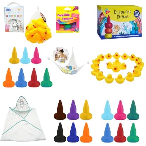 Image of 41PCS Bath Toys Bundle Set, Peppa Pig Baby Hooded Towel with Rubber Duck Bath Toys, Washable Crayons, Toy Storage & Floating Ducks for Art, Bath, Travel & Gifts for Toddlers & Kids