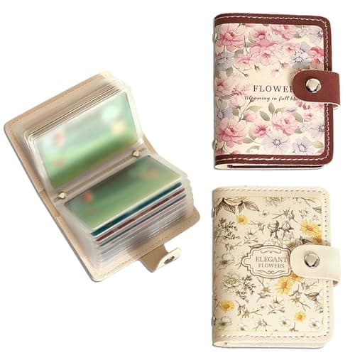 Image of BSITSSS 2 PCS Floral Card Holder, Cute Credit Card Wallet with 20 Card Slots, Oil Painting Camellia Daisy Flowers Cardholder Card Purse for Women Girls Ladies Travel