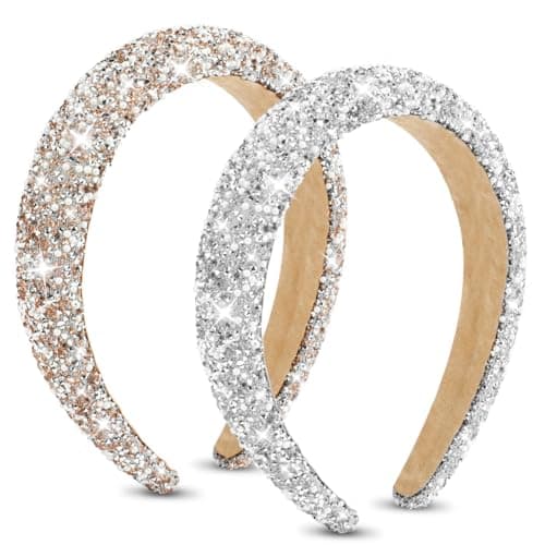 Image of LOPHE 2 Pcs Rhinestone Headbands, Sparkly Jeweled Beaded Crystal Hair Bands, Bling Hair Accessories for Women Girls, Diamond Hairband for Valentine's Day Wedding Birthday Daily Decor
