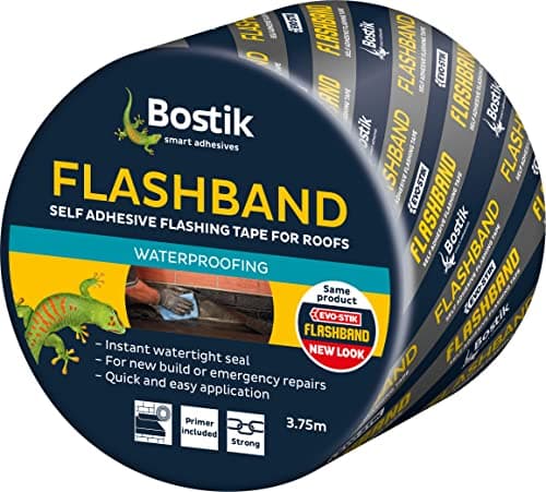 Image of Bostik Flashband Self Adhesive Flashing Tape for Roofs Grey - 75mm x 3.75m - Provides an Instant Watertight Seal - Complete With Primer