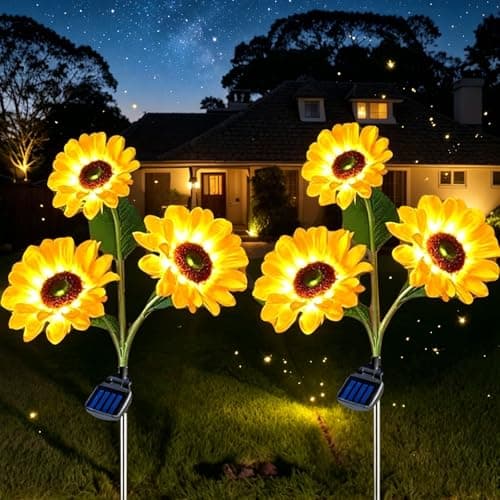 Image of Solar LED Sunflower Garden Lights Waterproof LED Flower Solar Lights Auto On Off Solar Powered Garden Stake Lights for Pathway Patio Lawn Balcony Yard Grave Decoration (Yellow sunflower A,2 PCS)