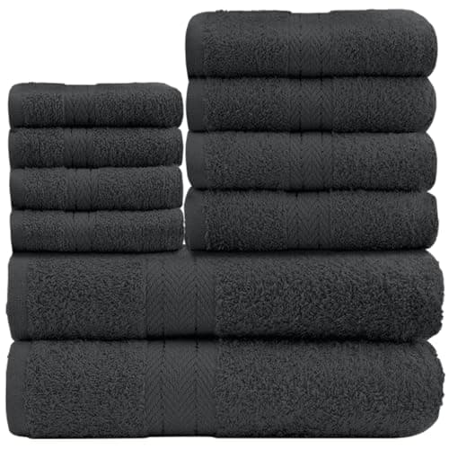 Image of GC GAVENO CAVAILIA 10 Piece Towel Bale Set | Quick Drying Cotton Towel Highly Absorbent 450 GSM Charcoal Towels Set | Bathroom Towels Bale Set 4x Face 4x Hand 2x Bath Towels