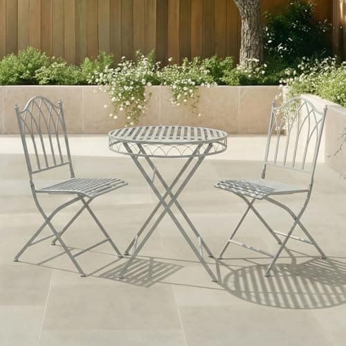 Image of CHARLES BENTLEY Wrought Iron Bistro Set Metal Outdoor Garden Patio Set With Rust Proof Finish In Grey
