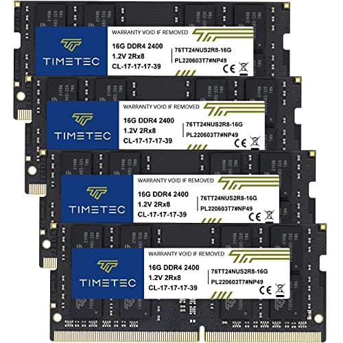 Image of Timetec 64GB KIT (4x16GB) DDR4 2400MHz (PC4-2400T) PC4-19200 SODIMM Laptop RAM – 260-Pin 1.2V CL17 Non-ECC Unbuffered Memory Module for Laptop, Notebook, Mini PC, All-in-One