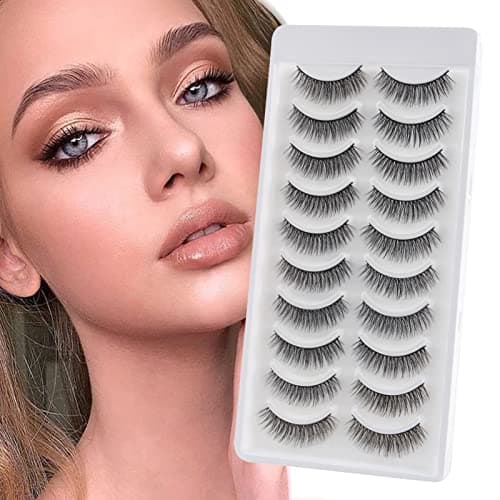 Image of Glowing Win False Eyelashes Natural Faux Mink Lashes Fluffy Dramatic Lashes Cat Eyes Wispy 10pairs Pack Light Volume 6D Short Fake Eyelashes Strip Lashes, Clear