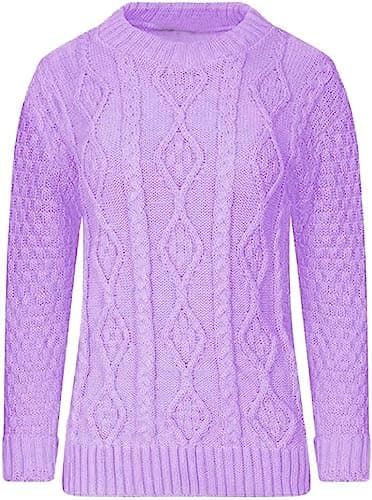 Image of AJFASHION Women Jumpers New Ladies Long Sleeve Chunky Cable Knitted Jumper Crew Neck Winter Sweater Top UK Size 8-22 Lilac