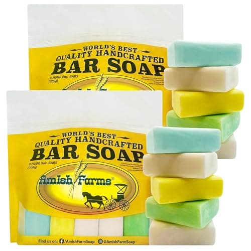 Image of Amish Farms Bar Soap with All Natural Bentonite Clay - Handmade Vegan Soap Bars Multipack, Moisturising Body Soap Bar for Sensitive Skin, Women & Mens Face & Body Use, Clean Scent, 150g Each (10 Bars)