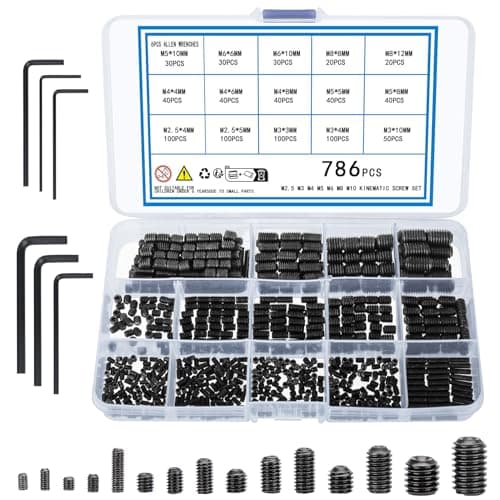 Image of KOXXIAMOQ 786 Pcs Grub Screws Assorted, M2.5 M3 M4 M5 M6 M8 Carbon Steel Metric Cup Point Grub Screws for Door Handles, Hex Head Socket Screw Set Mixed(786)