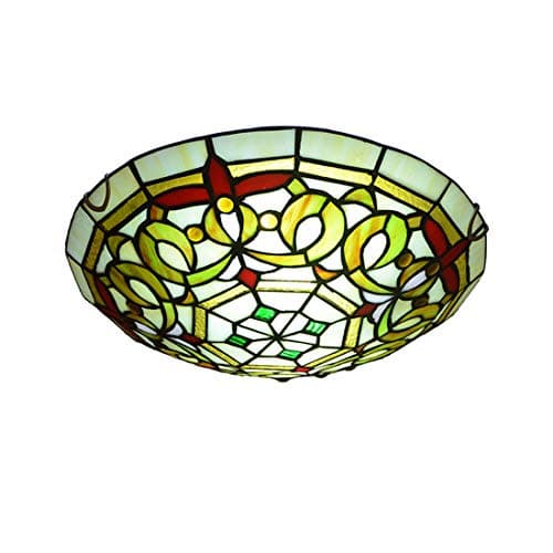 Image of Tiffany Style Baroque Ceiling Light,Dimmable Round Ceiling Lamp Flush Mount, Stained Glass Metal Hallway Ceiling Lighting Fixtures for Living Room Bedroom Kitchen Bathroom