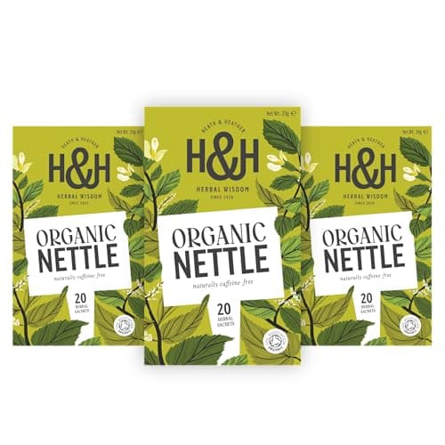 Image of Heath & Heather Organic Nettle Tea Bags - 3 x 20 Organic Herbal Tea Bags with Gift Box - Caffeine Free - Certified by the Soil Association - Part of the Best Sellers Range