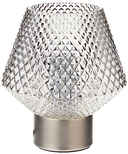 Image of Lighting Collection 1 Light Table Lamp with Smoked Diamond Shaped Textured Pressed Glass, Chrome Base
