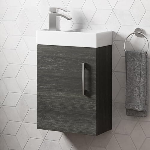 Image of BAYSTONE® 400mm Wall Hung Vanity Unit Furniture, Wash Basin Bathroom Sink, Soft Close Door, Storage Cabinet, Charcoal Grey