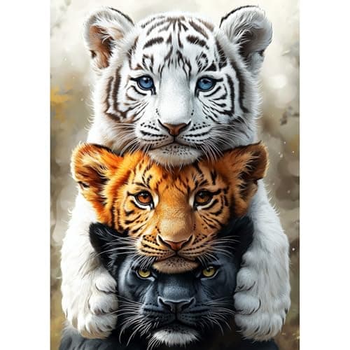Image of TOSTOG Diamond Painting Kits for Adults,Three Tigers 5D DIY Diamond Art Kit Full Drill Diamond Crystal Rhinestone Arts and Crafts Picture for Home Wall Decor 30x40cm