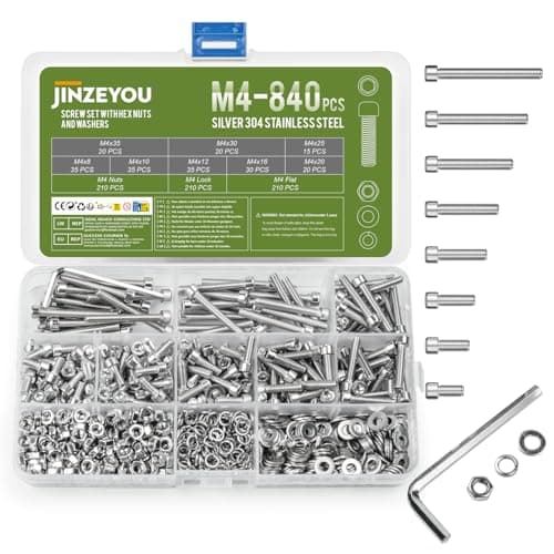 Image of 840 Pcs M4 Nuts and Bolts Hex Socket Head Cap Screws and Nuts Set, Stainless Steel Machine Screws Bolts Set, Assorted and with Lock & Flat Washers Assortment for DIY (840, M4)