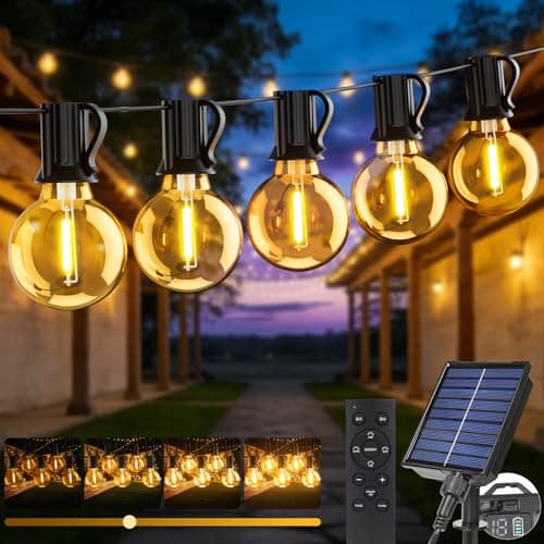 Image of Solar String Lights Outdoor Garden, 10M/33FT USB & Solar Powered Dimmable Festoon Lights with Remote, Timer, IP65 Waterproof LED G40 Bulbs, Outside Light for Patio Pergola Gazebo Fence Party Decor