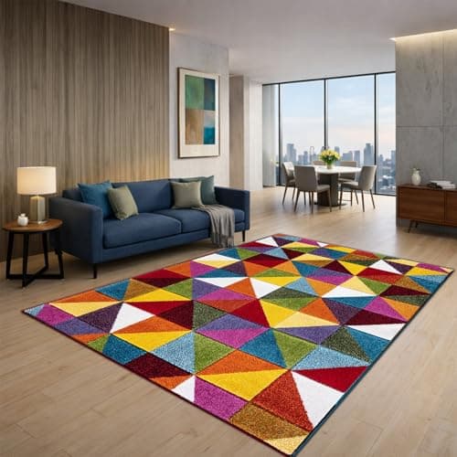 Image of renoazul® Multi Colour Area Rugs for Living Room, Hallway, Bedroom and Office, 200 x 290 cm, Geometric Triangle, Soft Thick Pile Fluffy Thick Plush Polypropylene Carpet