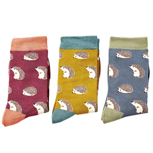 Image of Purple Possum® Hedgehog Socks Gift Box Ladies 3 Pair Pack Hedgehogs Ankle Socks Bamboo Cotton Blend