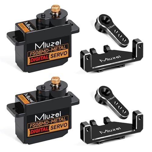 Image of Miuzei RC Micro Servo Motor: 12g Metal Copper Gear ES08MA II Digital Servo Motor for SCX24 AX24 Car 1/24 Boat Robot Arm 6V 180° Servo Mini Steering Servo Model Building with Horn Bracket (2pcs)