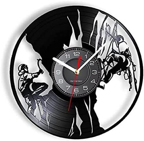 Image of AGlitw Vintage Wall Clock Rock Climbing Vinyl Album Re-purposed Record Clock Climb Mountain Extreme Outdoor Sports Retro Wall Watch Climbers Gift