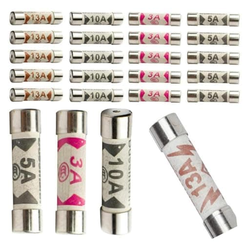 Image of Generic 20x Fuses Mixed Household UK, 13 Amp, 5 Amp, 3 Amp, Ceramic Tube, Suitable for UK Domestic, Electrical Home Mains Plugs, Extension Leads, Shaver Plug, and Fuse Sockets