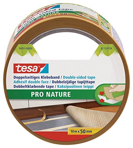 Image of tesa Pro Nature Eco Fixation Double-Sided Tape Roll - Ecological - Versatile - Carpet Fixing, Decoration, Crafts - 100 Percent Recycled Plastic - 10 m x 50 mm
