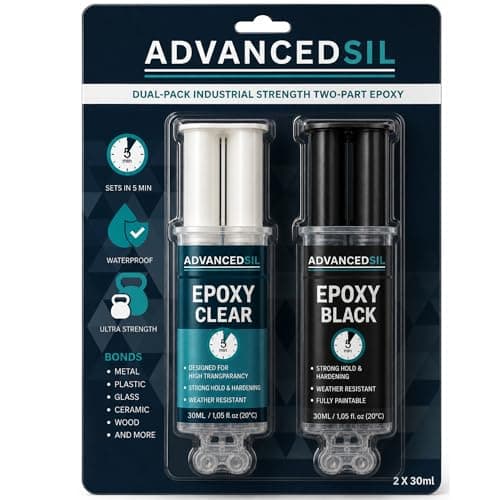 Image of Epoxy Resin Glue | Two Pack Clear and Black Epoxy Glue | Fast Setting & Heavy Duty Repairs for Metal Plastic Wood Ceramic Glass Stone and More | 25ml