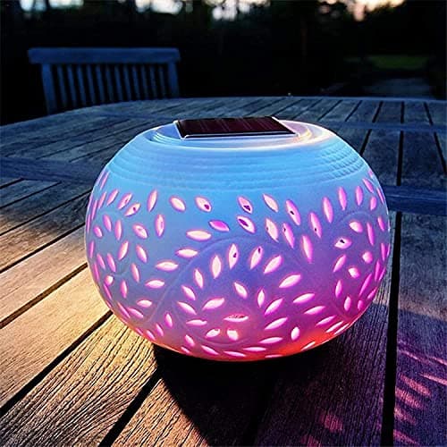 Image of Solarize ® Solar Light Table Elegant Ceramic Lantern, LED Decorative Outdoor Lamp, 2 Function Soft White I Colour Changing RGB Filigree Garden Party (1 Solar Table Lantern)