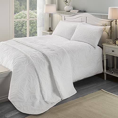 Image of Serene - White Leaf Embossed Duvet Cover - Super King Bedding Size (260 x 220cm) - Soft Touch - Leaf/Leaves Embroidery Duvet Cover in White - Luxury Bedding Set - Luana Collection