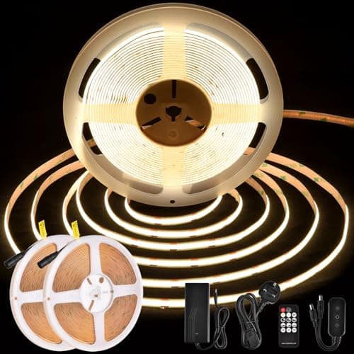 Image of BERIXDEEP COB LED Strip 20m, Dotless LED Strip Light with Remote and Power Supply, 348LEDs/m, CRI 90+, 8mm Width, DC24V LED Band for Bedroom, 2 * 10m, Natural White, 4000K