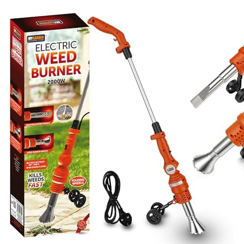Image of My Garden Electric Weed Burner 2000W– Dual Heat Setting Weed Remover with Detachable Handle & Folding Wheels Garden Weed Burner with Non-Slip Handle & UK Standard Plug (2-Nozzles-Folding Wheels)