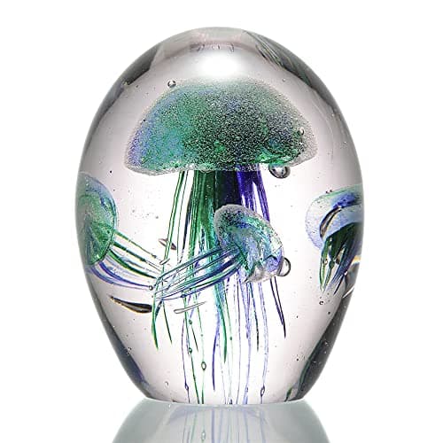 Image of SPI Home Art Glass Green and Blue Jellyfish Quartet Paperweight 6.5 Inches High